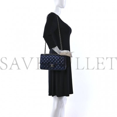 CHANEL IRIDESCENT CALFSKIN QUILTED MEDIUM DOUBLE FLAP NAVY (25*15*6cm)