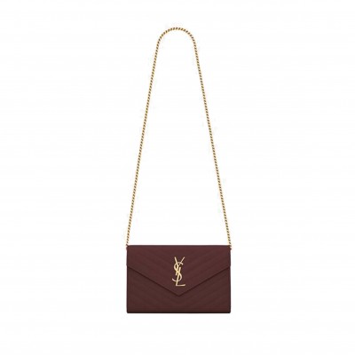 YSL CASSANDRE MATELASSÉ CHAIN WALLET IN GRAIN DE POUDRE EMBOSSED LEATHER 377828BOW016475 (22.5*14*4cm)
