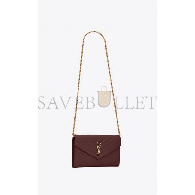 YSL CASSANDRE MATELASSÉ CHAIN WALLET IN GRAIN DE POUDRE EMBOSSED LEATHER 377828BOW016475 (22.5*14*4cm)