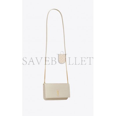 YSL CASSANDRE PHONE HOLDER WITH STRAP IN SHINY CROCODILE-EMBOSSED LEATHER 635095DND1J9207 (18*11*2.5cm)