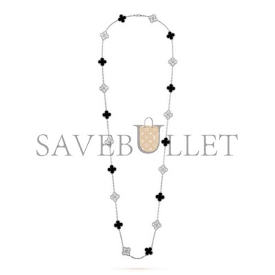 VAN CLEEF ARPELS VINTAGE ALHAMBRA LONG NECKLACE, 20 MOTIFS - WHITE GOLD, DIAMOND, ONYX  VCARP2R800
