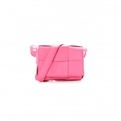BOTTEGA VENETA LAMBSKIN MAXI INTRECCIATO EXTRA MINI CASSETTE CROSSBODY BAG BON BON (12*9*5cm)