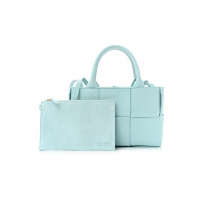 BOTTEGA VENETA GRAINED CALFSKIN MAXI INTRECCIATO MINI ARCO TOTE PALE BLUE (25*17*8cm)