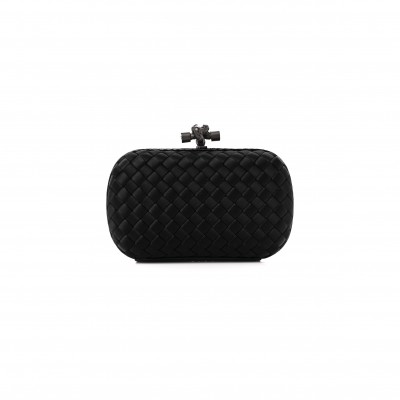 BOTTEGA VENETA SATIN INTRECCIO IMPERO AYERS KNOT CLUTCH BLACK (17*10*4cm)
