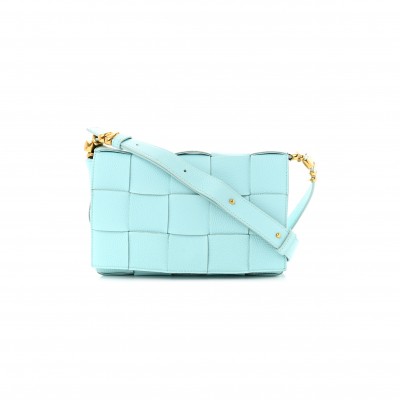 BOTTEGA VENETA GRAINED CALFSKIN MAXI INTRECCIATO CASSETTE CROSSBODY BAG PALE BLUE (23*15*5.5cm)
