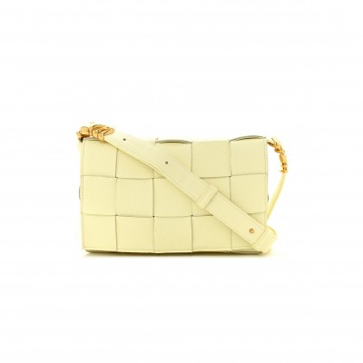 BOTTEGA VENETA GRAINED CALFSKIN MAXI INTRECCIATO CASSETTE CROSSBODY BAG ICE CREAM (23*15*5.5cm)