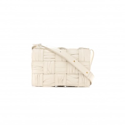 BOTTEGA VENETA CALFSKIN INTRECCIO PLISSE CASSETTE CROSSBODY BAG WHITE  (24*16*8cm)
