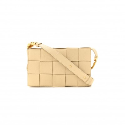 BOTTEGA VENETA GRAINED CALFSKIN MAXI INTRECCIATO CASSETTE CROSSBODY BAG PORRIDGE (23*15*5.5cm)