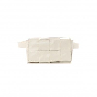 BOTTEGA VENETA PAPER CALFSKIN INTRECCIATO CASSETTE BELT BAG WHITE  (18*10*4cm)