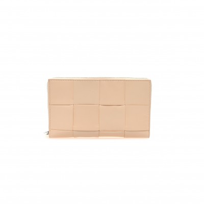 BOTTEGA VENETA NAPPA MAXI INTRECCIATO ZIP AROUND WALLET ROSE MOLE  (19*11*2cm)