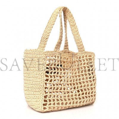PRADA RAFFIA EMBROIDERED SMALL LOGO TOTE BAG NATURALE (21*21*11cm)