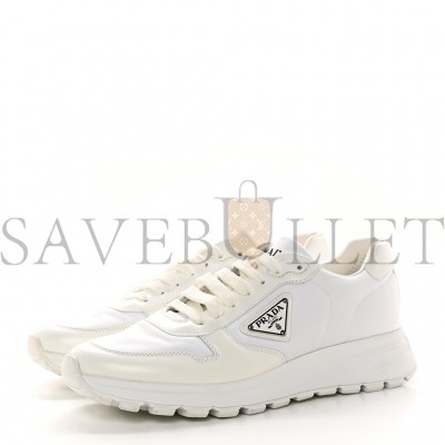 PRADA RE-NYLON SPAZZOLATO METAL TRIANGLE LOGO MENS PRAX 01 45MM SNEAKERS 8 WHITE