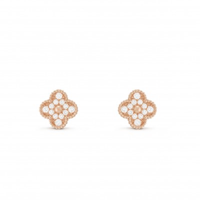 VAN CLEEF ARPELS VINTAGE ALHAMBRA EARRINGS - ROSE GOLD, DIAMOND  VCARP2R500