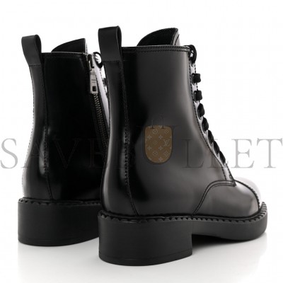 PRADA SPAZZOLATO CHOCOLATE 50MM COMBAT BOOTS 36 BLACK