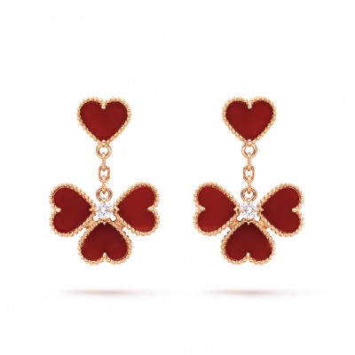 VAN CLEEF ARPELS SWEET ALHAMBRA EFFEUILLAGE EARRINGS - ROSE GOLD, CARNELIAN, DIAMOND  VCARN5PP00