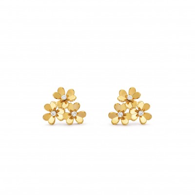 VAN CLEEF ARPELS FRIVOLE EARRINGS, 3 FLOWERS, MINI MODEL - YELLOW GOLD, DIAMOND  VCARP2DV00