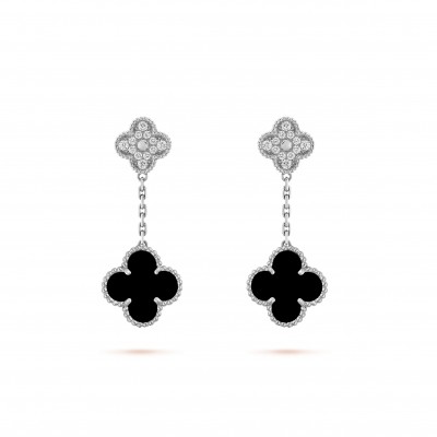 VAN CLEEF  ARPELS MAGIC ALHAMBRA EARRINGS, 2 MOTIFS - WHITE GOLD, DIAMOND, ONYX  VCARP2RA00