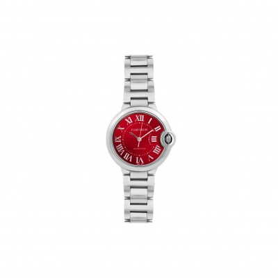 CARTIER BALLON BLEU DE CARTIER 33MM QUARTZ RED DIAL ON STEEL W6920100