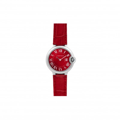 CARTIER BALLON BLEU DE CARTIER 33MM QUARTZ RED DIAL IN RED LEATHER STRAP WSBB0022