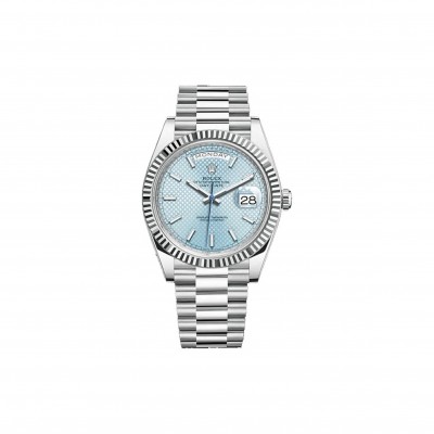 ROLEX DAY-DATE ICE BLUE, DIAGONAL MOTIF 40MM WATCH 228236