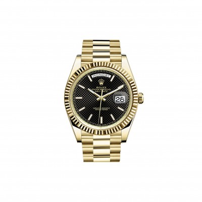 ROLEX DAY-DATE GOLD RING BLACK FACE WATCH 228238-0007
