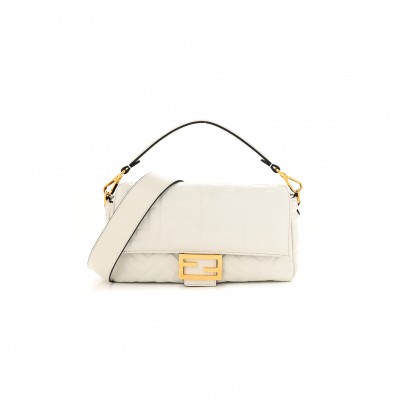 FENDI NAPPA FF 1974 EMBOSSED BAGUETTE WHITE (26*15*6cm)