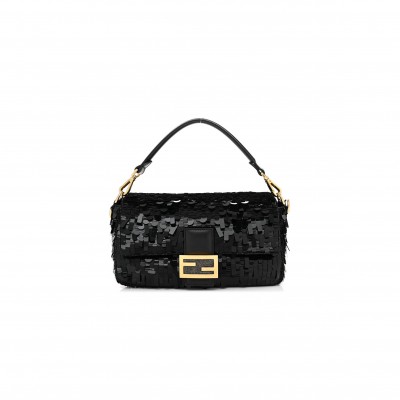 FENDI SEQUIN PAILLETTES SHINY NAPPA SEX AND THE CITY BAGUETTE BLACK (27*15*6cm)