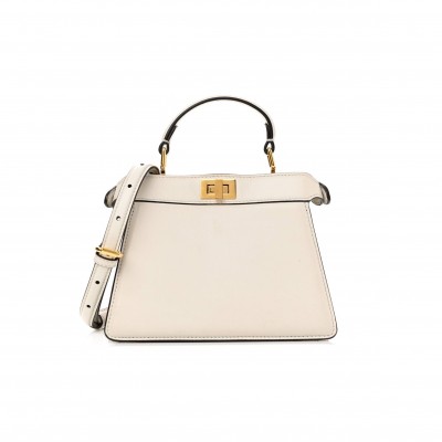 FENDI SHINY NAPPA PETITE PEEKABOO I SEE U SATCHEL WHITE (20*15*11cm)