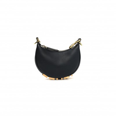 FENDI VITELLO GRACE MATTE NANO FENDIGRAPHY HOBO CHARM BLACK (15*10*5cm)