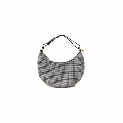 FENDI WOOL VITELLO GRACE SMALL HOUNDSTOOTH SMALL FENDIGRAPHY HOBO BAG GRIGIO ANTHRACITE (28*21*8cm)