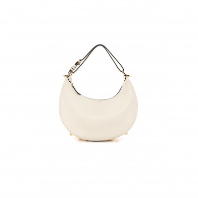 FENDI VITELLO GRACE MATTE SMALL FENDIGRAPHY HOBO BAG WHITE ICE (28*21*8cm)
