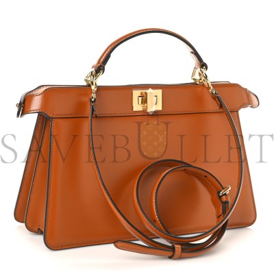 FENDI VITELLO KING LUXOR SHINY NAPPA MEDIUM PEEKABOO I SEE U EAST WEST SATCHEL BRANDY LIGHT ROSE (29*18*10cm)
