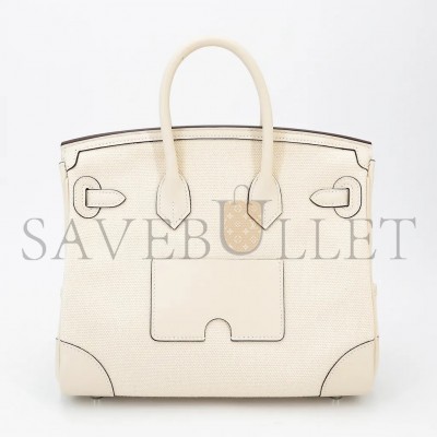 HERMES MASTER BIRKIN 25 CREAM WHITE LEATHER CANVAS SILVER BUCKLE 1305777953 (25*20*13cm)