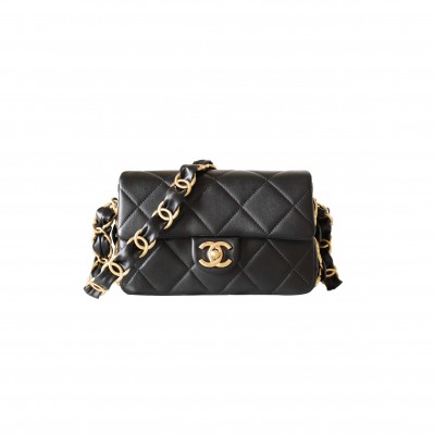 CHANEL DOUBLE C THICK CHAIN COVER MEDIUM BLACK (21*14*7cm) 