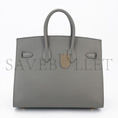 HERMES BIRKIN 25 OUTSEAM 0L GRIS MEYER CUMULONIMBUS GRAY LEATHER GOLD BUTTON 9117444335 (25*20*13cm)