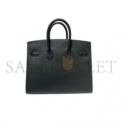 HERMES BIRKIN 30 OUTER SEAM EPSOM LEATHER CK89 NOIR BLACK SILVER BUCKLE 101329 (30*22*15cm)