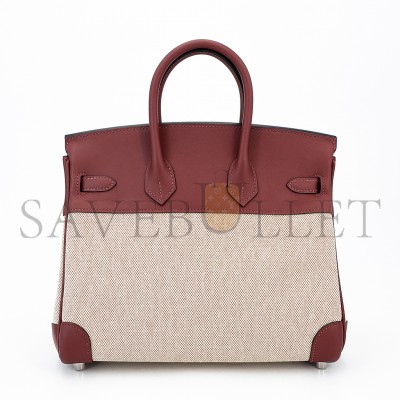 HERMES BIRKIN 25 LEATHER CANVAS SILVER BUCKLE BAG 6192171144 (25*20*13cm)