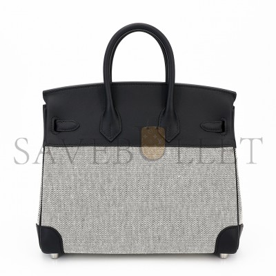 HERMES BIRKIN 25 89 BLACK NOIR CANVAS SWIFT LEATHER SILVER BUCKLE 8023220073 (25*20*13cm)