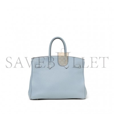 HERMÈS MASTER BIRKIN 35 TOGO LEATHER LINEN BLUE SILVER BUCKLE BK35J7TGSS (35*28*18cm)
