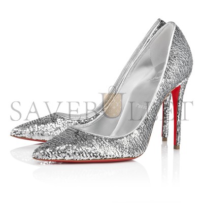 CHRISTIAN LOUBOUTIN KATE MINI PAILLETTES 100 MM PUMPS-CREPE SATIN AND SEQUINS-SILVER-WOMEN 1250527S211