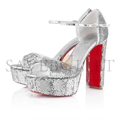 CHRISTIAN LOUBOUTIN SANDALOO MINI PAILLETTES 130 MM STRAPPY SANDALS-CREPE SATIN AND SEQUINS-VERSION SILVER-WOMEN 1250312S281
