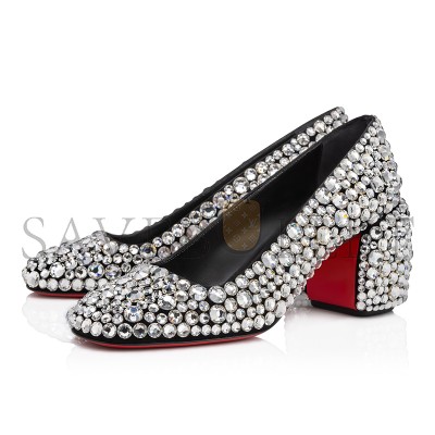 CHRISTIAN LOUBOUTIN MINNY MAXI STRASS 70 MM PUMPS-SUEDE AND STRASS-SILVER-WOMEN 3240093T023