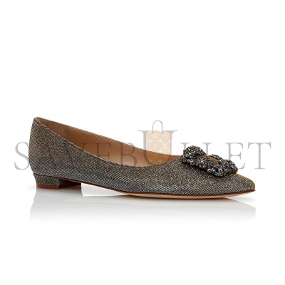 MANOLO BLAHNIK HANGISIFLAT GLITTER GOLD GLITTER FABRIC JEWEL BUCKLE FLAT PUMPS 9XX-0283-0013