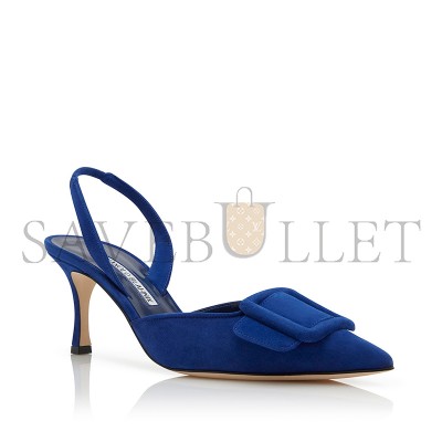 MANOLO BLAHNIK MAYSLI BLUE SUEDE BUCKLE DETAIL SLINGBACK PUMPS 219-0182-0035
