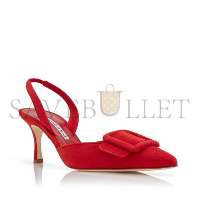 MANOLO BLAHNIK MAYSLI RED SUEDE SLINGBACK PUMPS 219-0182-0002