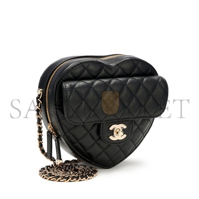 CHANEL BLACK QUILTED LAMBSKIN CC IN LOVE HEART BAG GOLD HARDWARE AS3191 (18*16.5x*6.5cm)