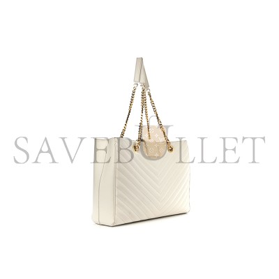 YSL CHEVRON LEATHER CLASSIC MONOGRAM SHOPPING TOTE WHITE 1466144 (33*22*15cm)