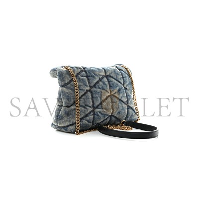 YSL LOULOU PUFFER MONOGRAM CHAIN SATCHEL BLUE BLACK 1525526 (23*15.8*5.8cm)
