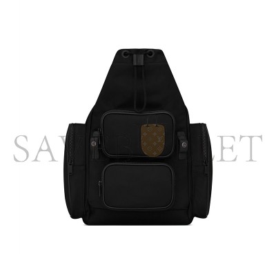 YSL CITY MULTI-POCKET BACKPACK IN ECONYL®, SMOOTH LEATHER AND NYLON 437110FAACZ1000 (42*34*22cm)