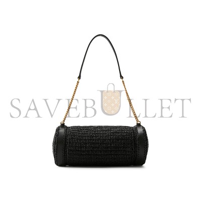 YSL CASSANDRE SMALL CYLINDRIC BAG IN RAFFIA AND VEGETABLE-TANNED LEATHER 1164570 (30*12*10cm)